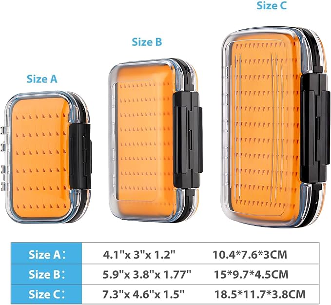 Gonex Fly Boxes for Fly Fishing Jig Boxes Two-Sided Waterproof Lightweight Fly Fishing Box Easy Grip Transparent Lid Fly Fishing Lures Box, 7.3"x 4.6"x 1.5", Orange