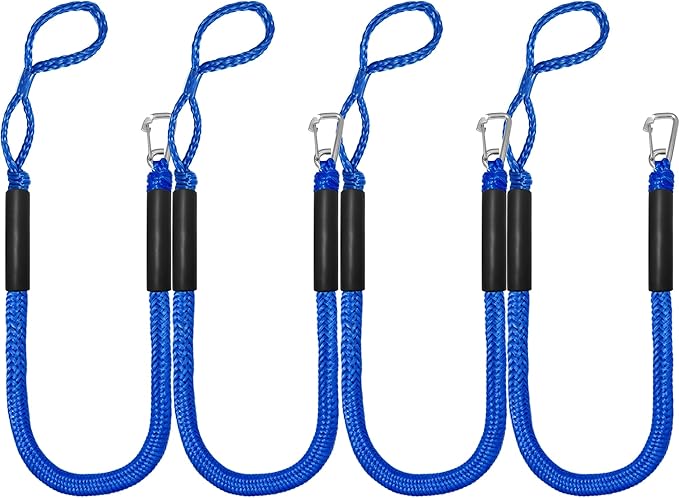 Bungee Dock Lines - Boat Accessories - 4 Feet Shock Cords Docking Rope Mooring Rope for PWC,Jet ski,Pontoon,Kayak,Canoe,Power Boat,Watercraft (Blue-Blue)