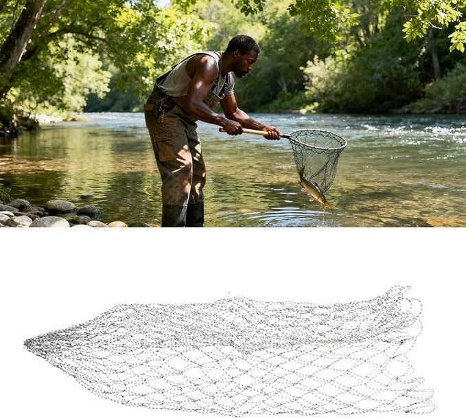 ‌Fishing Landing Net Replacement Nylon Mesh Catch & Release Net for Bass/Trout