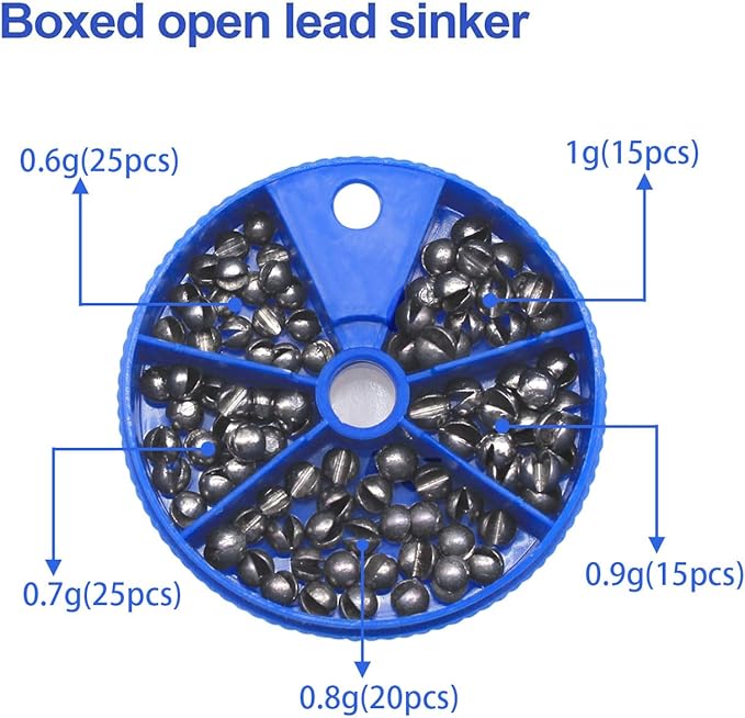 Fishing Weights Sinkers, Split Shot Sinkers Kit Removable Round Lead Weights Assorted Sizes (100/117/205/250PCS) for Bass Trout Panfish Fishing