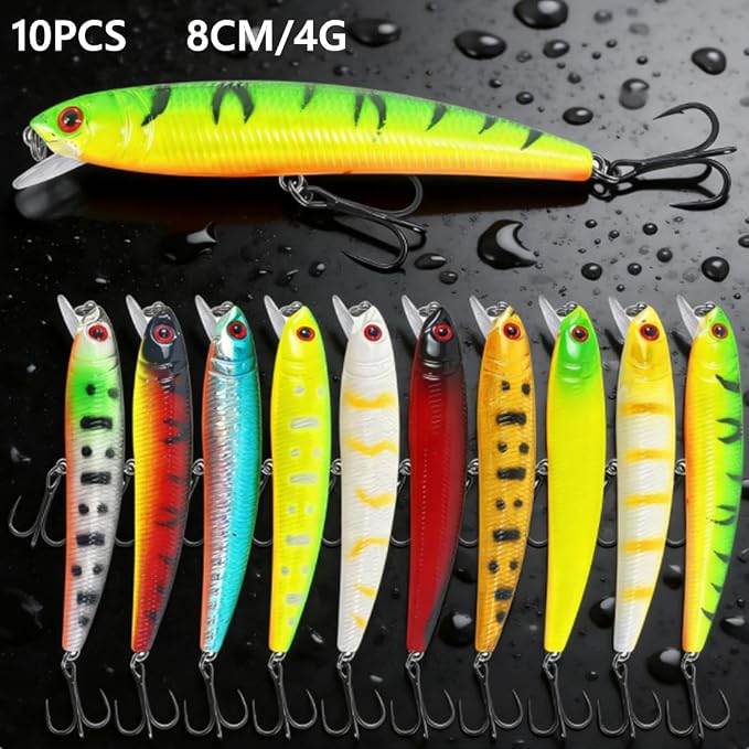 43PCS Bass Fishing Lures Kit Set Topwater Hard Baits Minnow Crankbait Pencil VIB Swimbait for Bass Pike Fit Saltwater and Freshwater