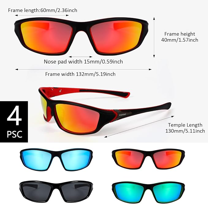 TOODOO 4 Pairs Men Polarized Sunglasses with UV Protection Driving Glasses Sports for Sport Outdoor Activities