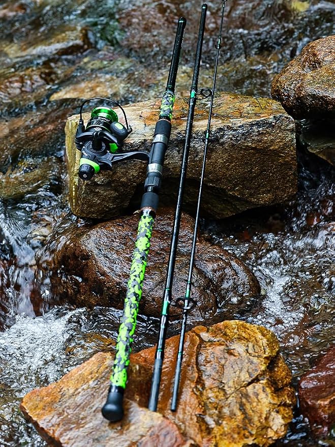 Sougayilang 3 Piece Surf Fishing Rod Combo Medium/Heavy Travel Spinning Rod with 5000 Size Reel Baitfeeder Combo(9'/10'/11'12')