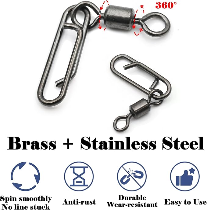 FishTrip Fishing Swivel Clips Power Clip,50pcs Rolling Swivels with Speed Clip Snaps,Quick Change Connector Saltwater Freshwater for Rigs Lures