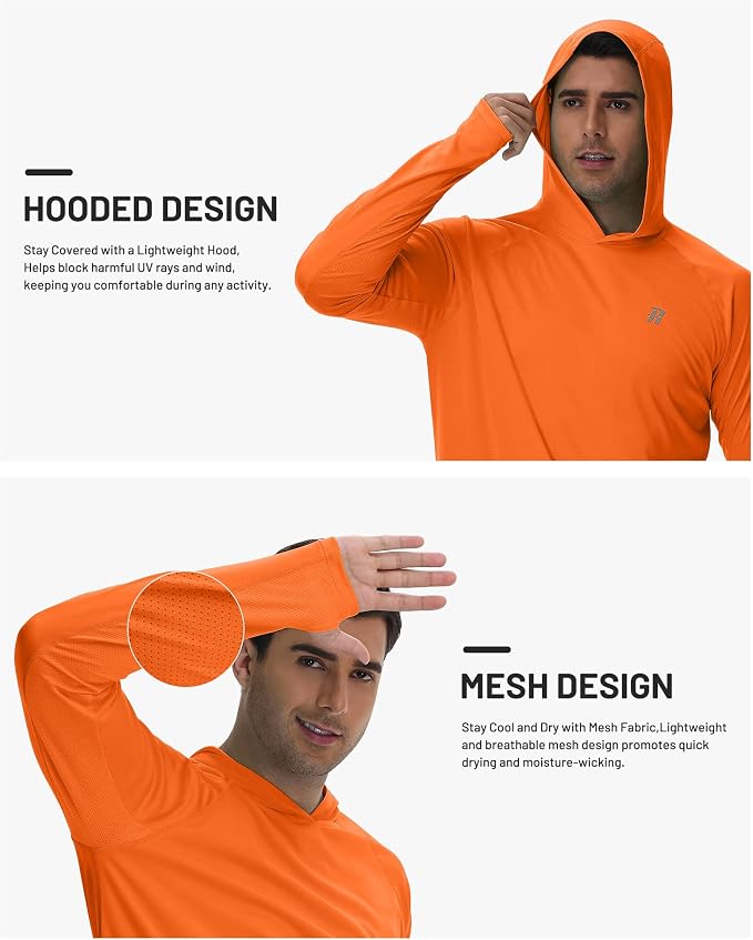 Runhit UPF 50+ Fishing Shirts for Men Long Sleeve Sun Protection Hoodie Lightweight Outdoor Workout Hiking Running Rash Guard