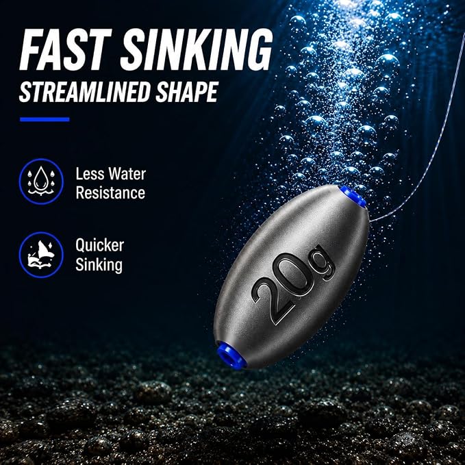 Egg Sinkers Fishing Weights, Oval Slip Sinkers Bullet Lead Fishing Weights for Freshwater Saltwater Tackle Set 1/8oz to 1oz