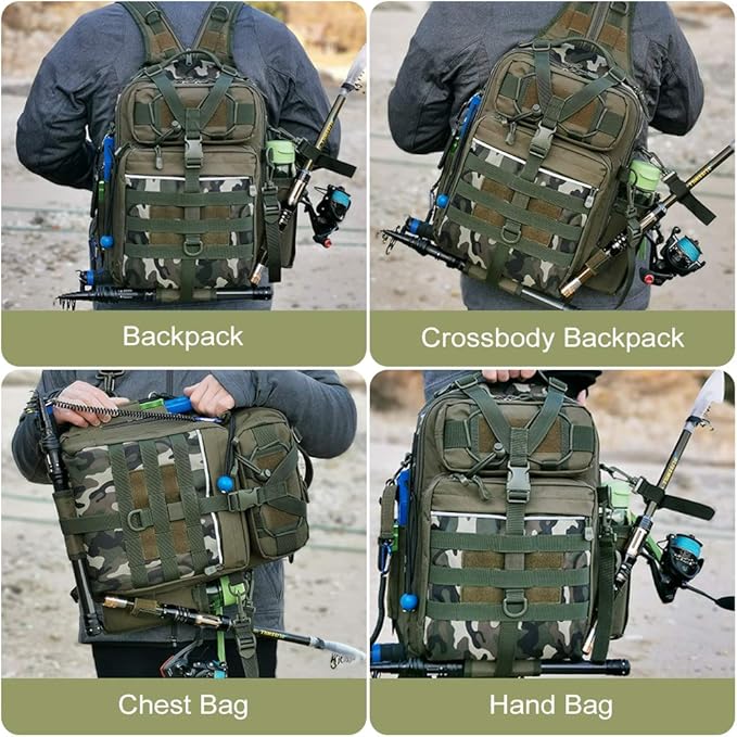 BLISSWILL Outdoor Tackle Bag - Large Water-Resistant Fishing Backpack