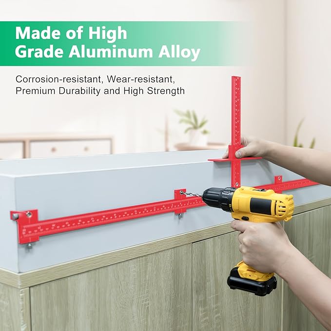 44" & 16" Max Cabinet Hardware Jig Kit, Cabinet Handle Jig and Auto Center Punch, Aluminum Alloy Cabinet Handle Template Drill Guide, Cabinet Pull Jig for Long Handles/Knobs/Pulls, Drawer/Door