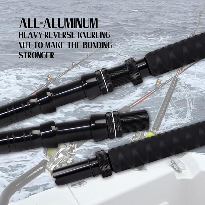 Fiblink Saltwater Fishing Trolling Rod 1-Piece Heavy Duty Roller Rod Big Game Conventional Boat Fishing Pole with Roller Guides (50-80lb/80-120lb/120-200lb)