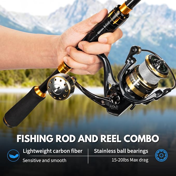 THKFISH Telescoping Fishing Rod and Reel Combo with Backpack, Carbon Fiber Travel Fishing Pole Spinning Reel Kit with Fishing Lures, Fishing Tools Kit for Men