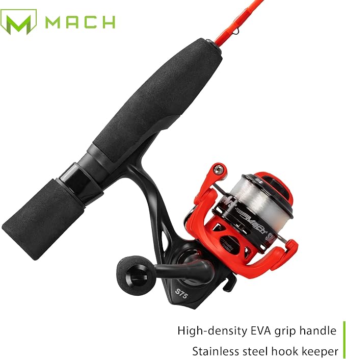 Lew's Mach Smash Ice Spinning Reel and Fishing Rod Combo, 1-Piece IM6 Graphite Blank, Right or Left-Hand Retrieve, Red/Black