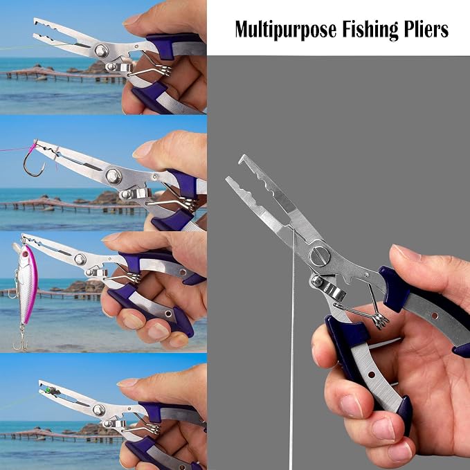 Fishing Pliers Long Nose Hook Remover 2 Multi-function Scissors Braid Cutters Lightweight Stainless Steel Fishing Tools Split Ring Opener Fish Gripper Gear Accessories