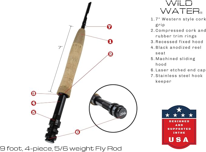 Wild Water Fly Fishing Combo Starter Kit with CNC Machined Fly Reel, 9 Foot, 4-Piece, 5/6-Weight Graphite Fly Rod with Cork Handle, Accessories, Carrying Case, Fly Box Case & Fishing Flies