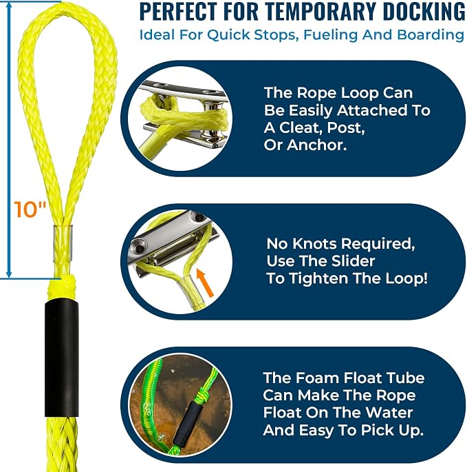2PCS 4 Feet Premium Bungee Boat Lines 27cm Extended Loop Boat Accessories for Mooring for Jet Ski, SeaDoo, Yamaha WaveRunner Dinghy Pontoon Accessories Boating Gifts(Neon Yellow)