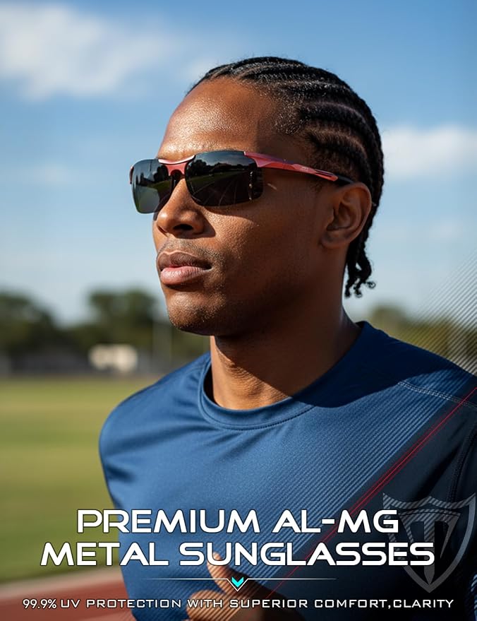 ATTCL 0.9 oz Polarized Sunglasses Men Sports: UV Protection Anti Glare Wrap Around Lightweight Metal Fishing Golf Running