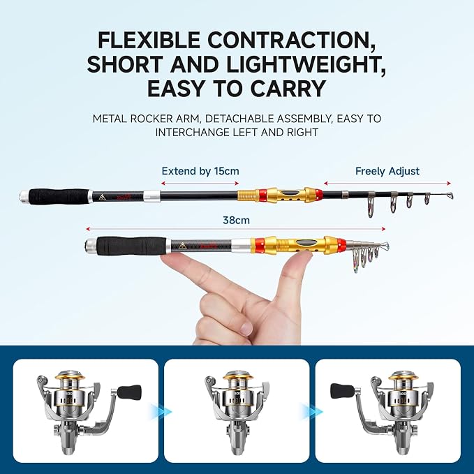 CastX Professional Telescopic Fishing Rod and Reel Combo, Carbon Fiber with EVA Grip, Spinning Reel, Carrying Case, Saltwater Freshwater Fishing Kit with Tackle