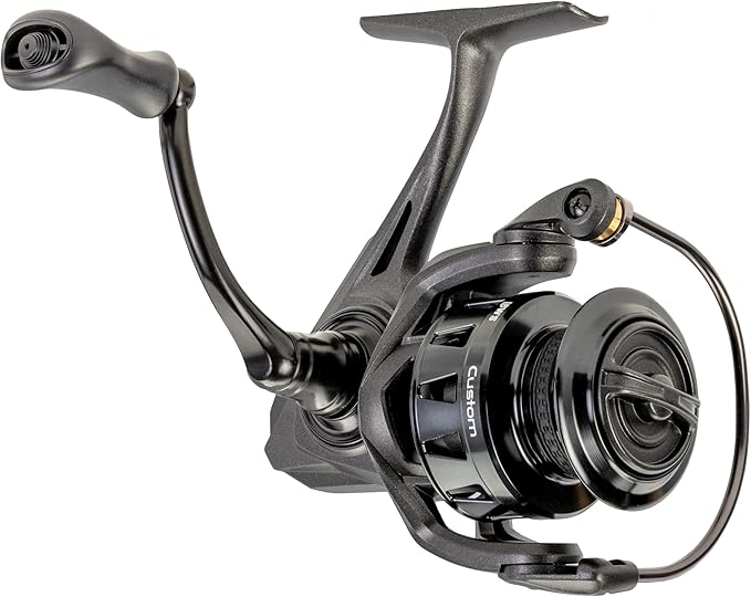 Lew's Custom Spinning Fishing Reel, 9+1 Bearings, Aluminum Frame and Sideplate, Screw-in Aluminum Handle, Speed Gears, Speed Lube, Black/Silver
