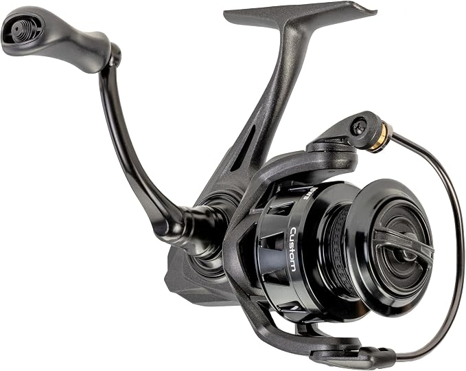 Lew's Custom Spinning Fishing Reel, 9+1 Bearings, Aluminum Frame and Sideplate, Screw-in Aluminum Handle, Speed Gears, Speed Lube, Black/Silver