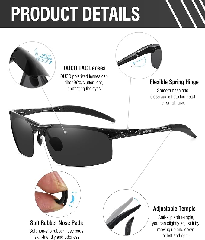 DUCO Mens Sports Polarized Sunglasses UV Protection Sunglasses for Men 8177s