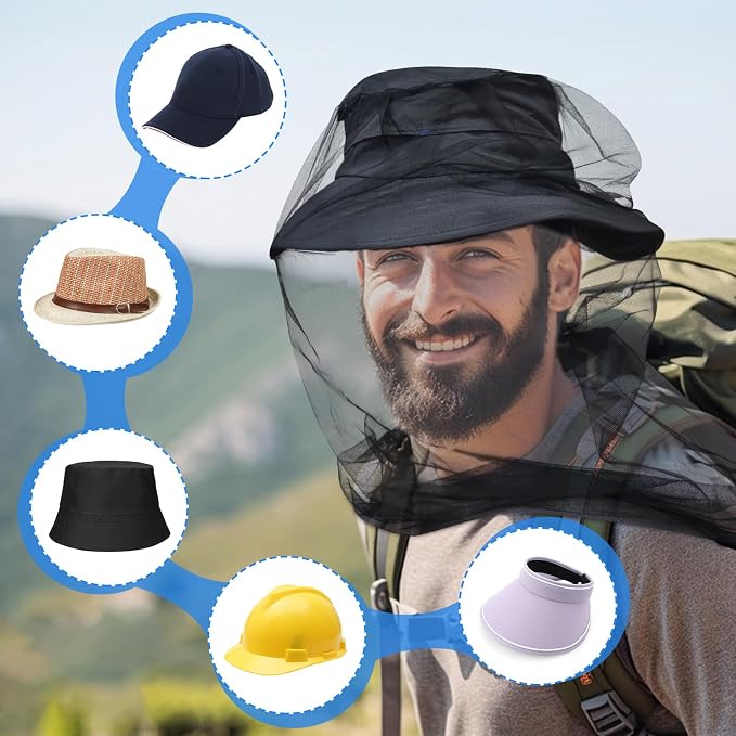 South to East Premium Mosquito Head Net for Insect, 2 Pack, Fly & Bug Protection | Ultra Large & Long, Extra Fine Holes for Camping, Hiking, Fishing, Gardening, Safari, Fits All Hats for Men & Women