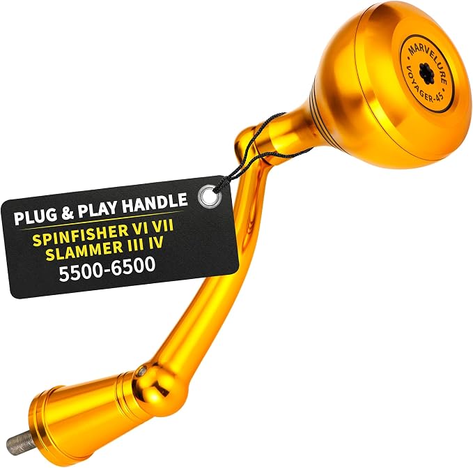Foldable Power Handle Compatible for Penn Spinfisher VI VII, Slammer III IV (Not for Spinfisher Long Cast/V/SS) (Gold - Voyager Version, for Slammer/Spinfisher 5500-6500 Thread)