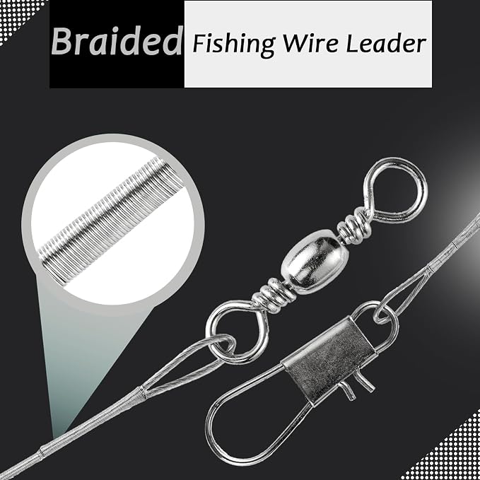 AMYSPORTS Freshwater Wire Fishing Leader Stainless Heavy Duty Wire Leader Fishing Saltwater Rigs Leaders Fishing Steel White Nickel