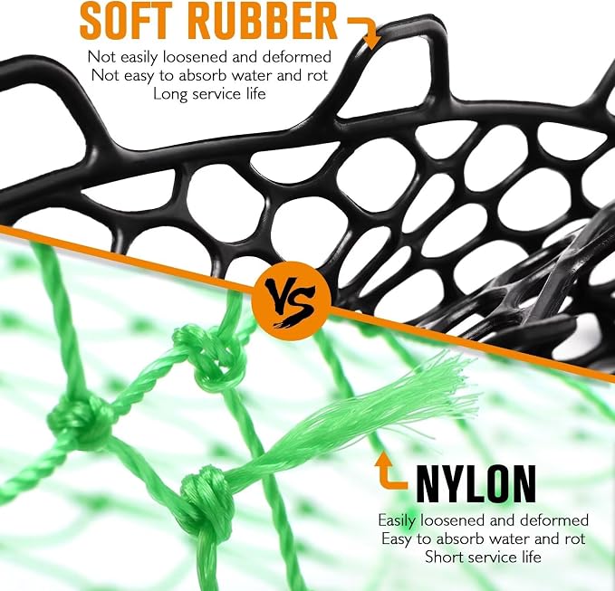 Dovesun Rubber Fishing Net Replacement Netting Without Handle Clear Black Fishing Nets for Fish Fly Fish Landing Net Bag for Freshwater Saltwater Foldable Trout Net Rubber Mesh 5 Sizes White Black Red