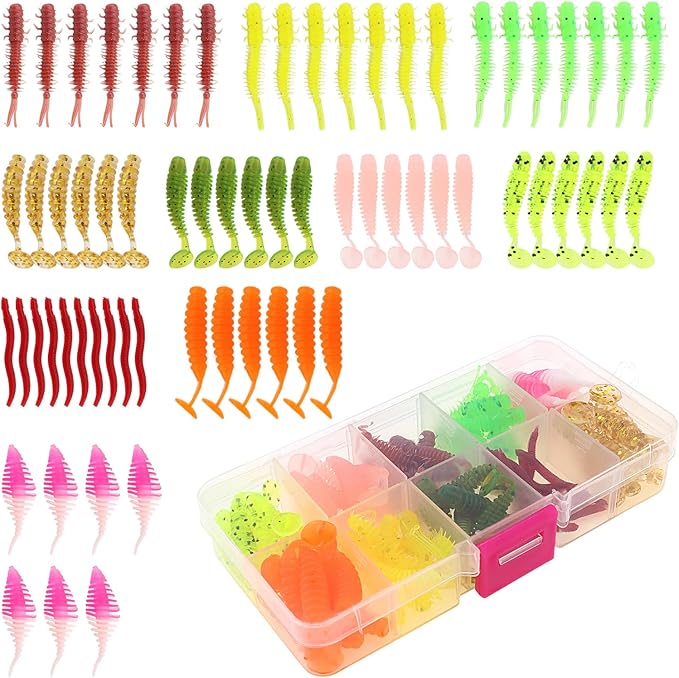 68pcs Fishing Topwater Lures Kits Mixed Artificial Baits Tackle Box, Soft Plastic Fishing Lures Baits Including Soft Worm Centipede for Bass Trout Walleye