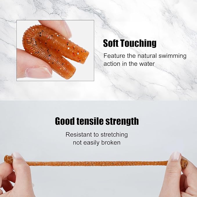Soft Plastic Worms for Bass Fishing - Salted Soft Plastic Fishing Lures with Hook Slot 2.6in Saltwater Freshwater Bass Baits FS/RE-11