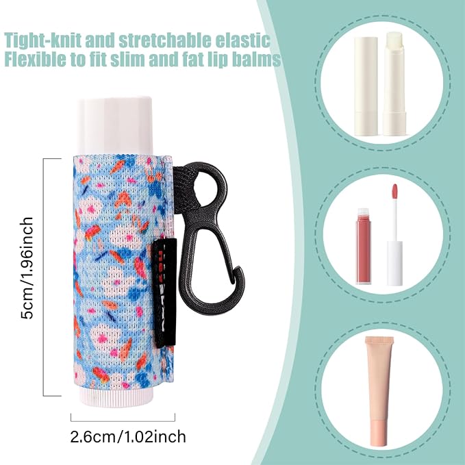 HEYSKAY 8PCS Lip Balm Keychain Holder Compatible with Chapstick, Stocking Stuffers Gifts Keychain Lip Gloss Holder Key Chain Lipstick Holder Sleeves(Floral Set B-8PCS)