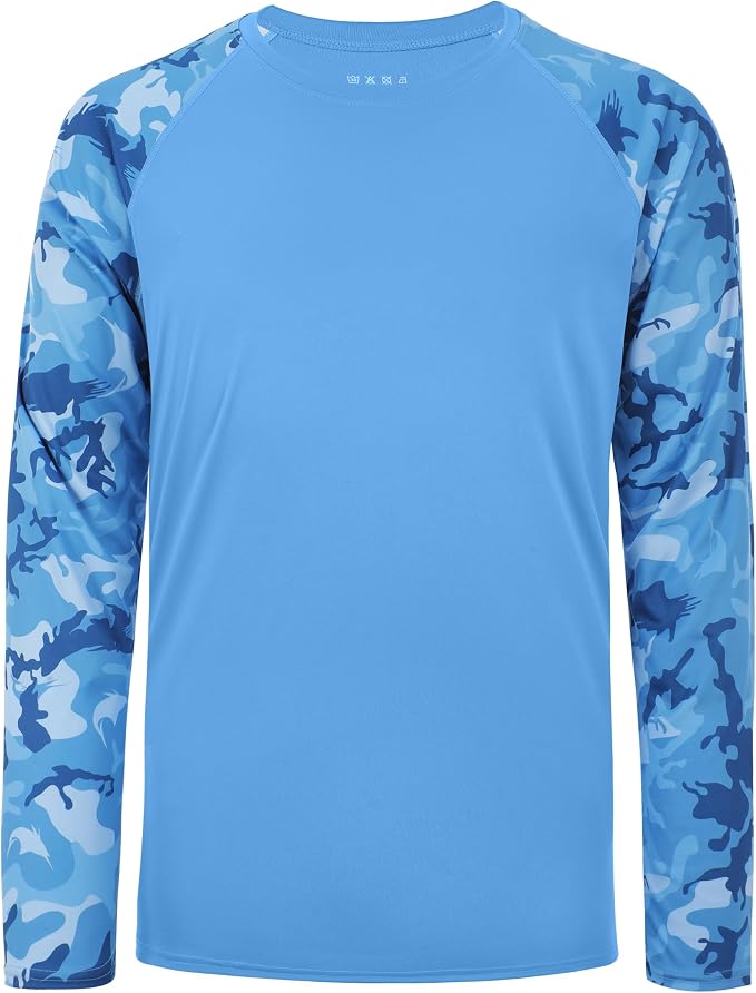 FISHEAL Men's Long Sleeve Fishing Shirts, UPF 50+ Camo Sun Protection Rash Guard, UV Shirt for Swimming Hunting Outdoor
