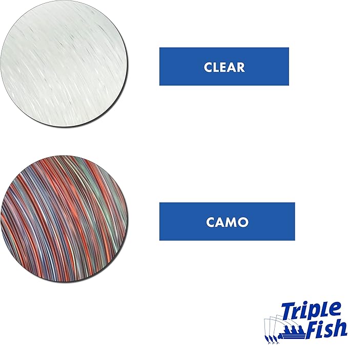 Triple Fish Monofilament Fishing Leader - Clear, Camo Strong Tough Leader Material for Big Game Fishing, Up to 400lb Test