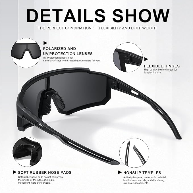 Polarized Sports Sunglasses for Men and Women,Fishing Cycling Mountain Bike Baseball Sunglasses with UV Protection