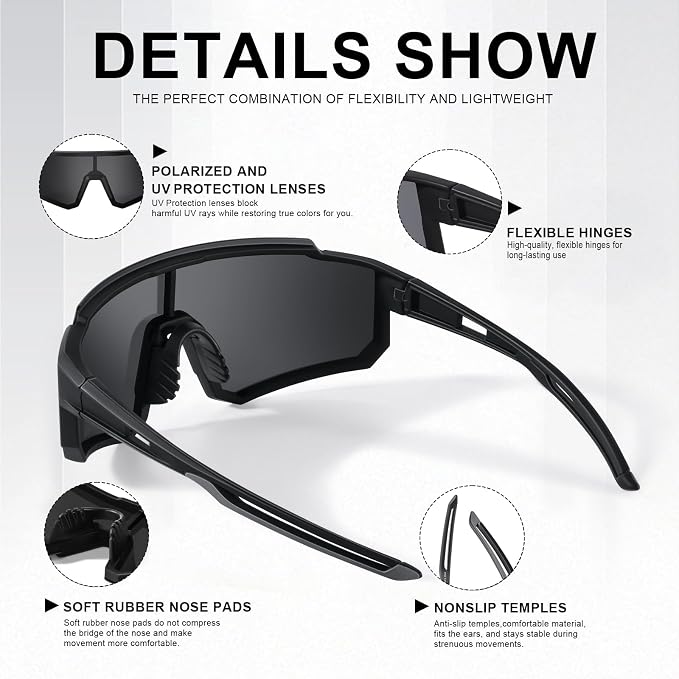Polarized Sports Sunglasses for Men and Women,Fishing Cycling Mountain Bike Baseball Sunglasses with UV Protection