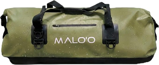 Malo’o Waterproof Dry Duffel, Heavy-Duty Roll Top Waterproof Gear Bag with Shoulder Strap & Molle Loops, Marine Duffel for Kayaking, Boating, Camping, Beach & Travel, Dark Green, 100L