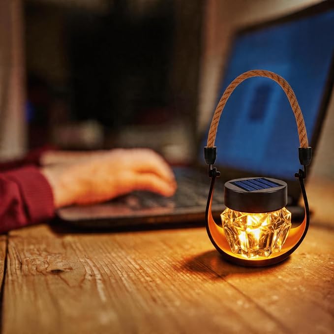 Toodour 2 Pack Hanging Solar Lantern Outdoor -Solar Lanterns with Flickering Flame, Waterproof Garden Lights Hanging Lights for Camping, Patio, Deck, Yard, Path, Garden, Porch Outdoor Decorations