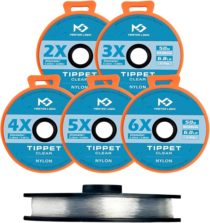 Fly Fishing Tippet Leaders Line with Holder and Silicone Tenders 32/55 Yard Spools, 2X-6X Tippets Clear