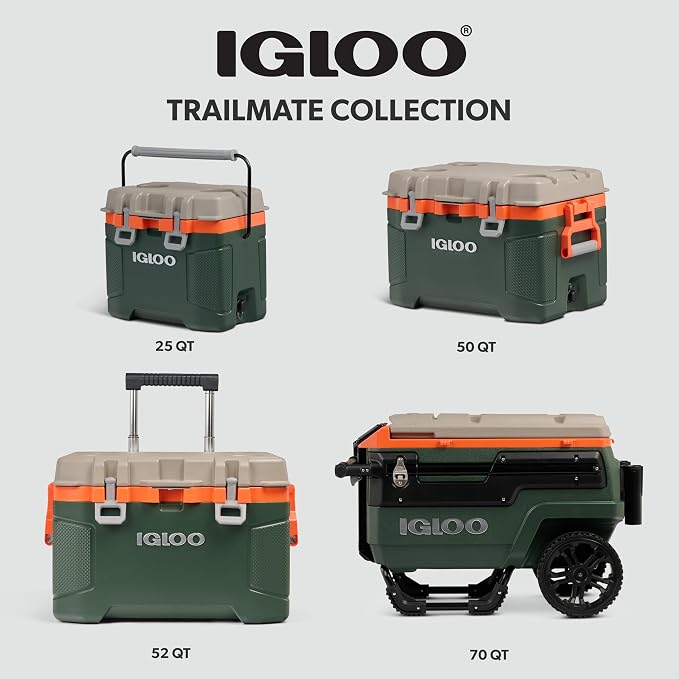 Igloo Trailmate 52Qt Wheeled Cooler, Insulated Hard Shell Ice Chest, Sportsman