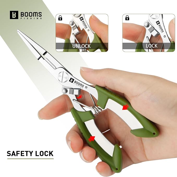 Booms Fishing H01 Small Fishing Pliers Scissors Braid Cutters Stainless Steel Fishing Tools Split Ring Pliers Hook Remover