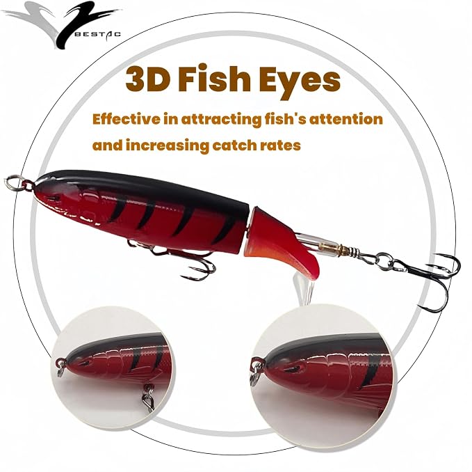 Bestac Topwater Fishing Lures Set Popper Lures for Bass Catfish Pike Perch Bass Lures with Floating Rotating Tail Artificial Hard Bait Multiple Colors