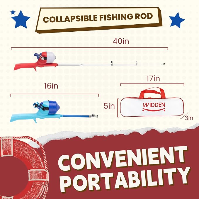 Kids Fishing Pole, Telescopic Fishing Rod, Toddler Collapsible Fishing Rod and Reel Combo with Tackle Box, Fishing Line, Bobber, and Soft Lures for Boy, Girl, Youth, Beginner, Over 4 Years Old