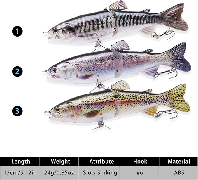 TRUSCEND Swimmax Easy Catch Fishing Lures with BKK Hooks, Wiggling, Vibrating, Rattling and Gurgling for More Bite, Heavy-Duty Dyneema Fiber Jointed Swimbaits for Bass, Trout, Walleye, Crappie, Pike