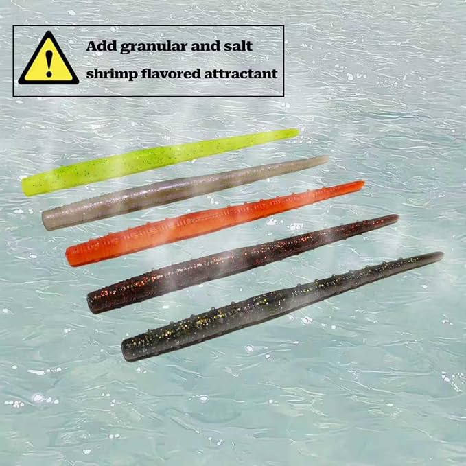 Senko Worms for Bass Fishing, 5” Soft Plastic Stick Baits 50PCS, Floating TPE Ned Rig Worm Kit, Durable Stretchy Bass Lures for Wacky, Texas Rig Freshwater Saltwater
