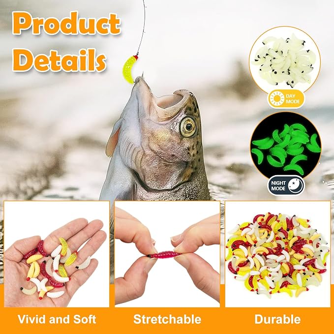 200 Pcs Fake Worms Fishing Soft Bass Maggot SiliconeBaits Bread Worm Fish Lurefor Panfish Bluegill Lure Bait