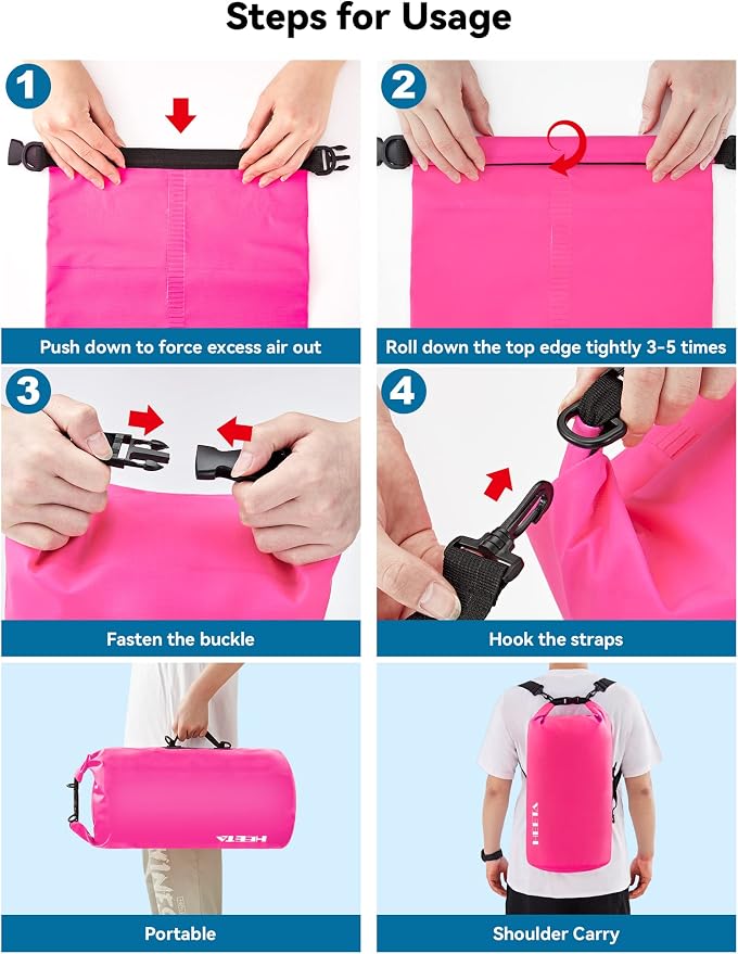 HEETA Waterproof Dry Bag for Women Men, 5L/10L/20L/30L/40L Roll Top Lightweight Dry Storage Bag Backpack with Emergency Whistle for Travel, Kayaking, Boating, Camping, Beach, Cruise Ship Essentials