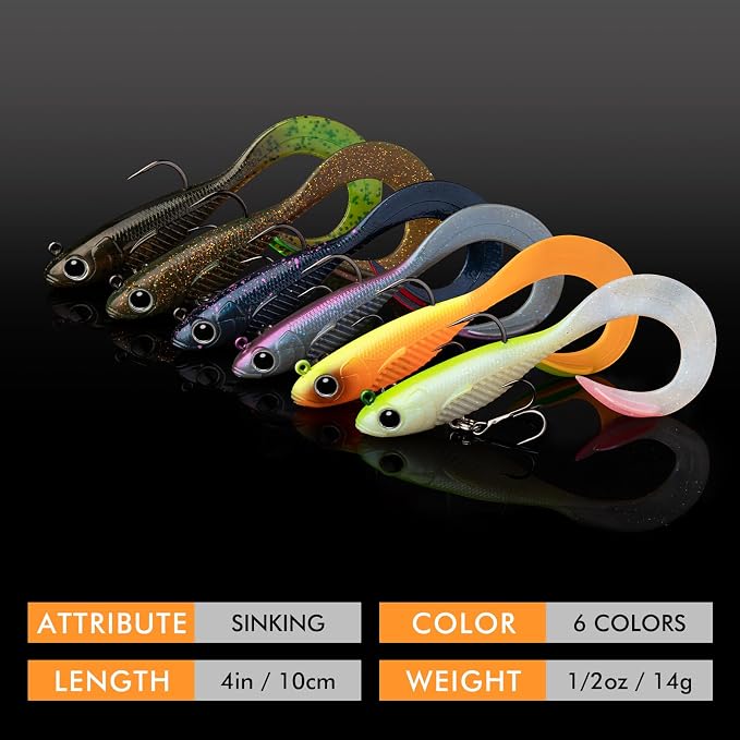 TRUSCEND Duramax Pre-Rigged Fishing Lures with BKK Jig Hooks, 10X Tear-Resistant TPE Soft Swimbaits for Bass Striper Trout Crappie Walleye Grouper, Lifelike Fishing Baits for Saltwater and Freshwater