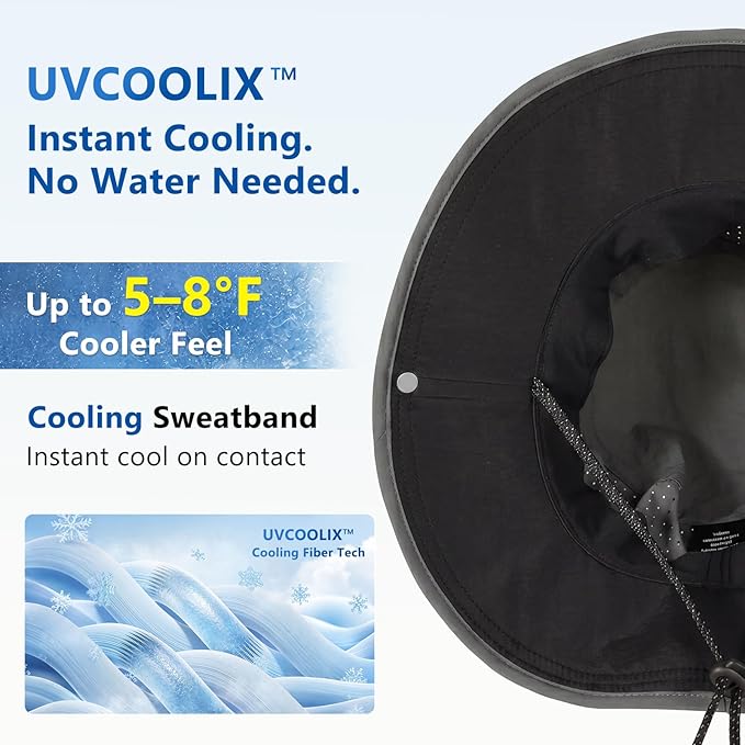 TOP-EX UVCoolix™ Cooling Sun Hat for Men Women, UPF 50+ Wide Brim Safari Hat, 360° Breathable Boonie Hats for Hiking, XL/XXL