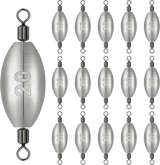 Inline Trolling Weights with Swivel, Fishing Sinkers for Catfish Bass Saltwater Freshwater, Anti-Twist Smooth Rolling Egg Sinker Design, Assorted Sizes Fishing Weights Kit