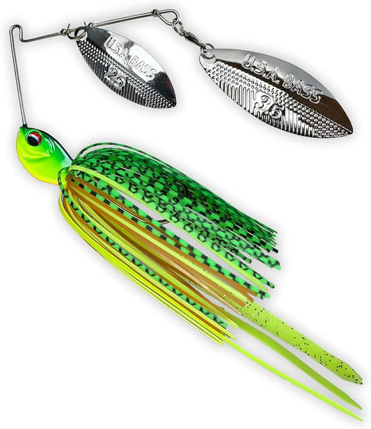 USA BASS Tackle Apache Attack Spinnerbait Type II Largemouth Smallmouth Spotted Bass Premium Fishing Bait Handtied Skirt Custom Blades Heavy Duty Hook New for 2025