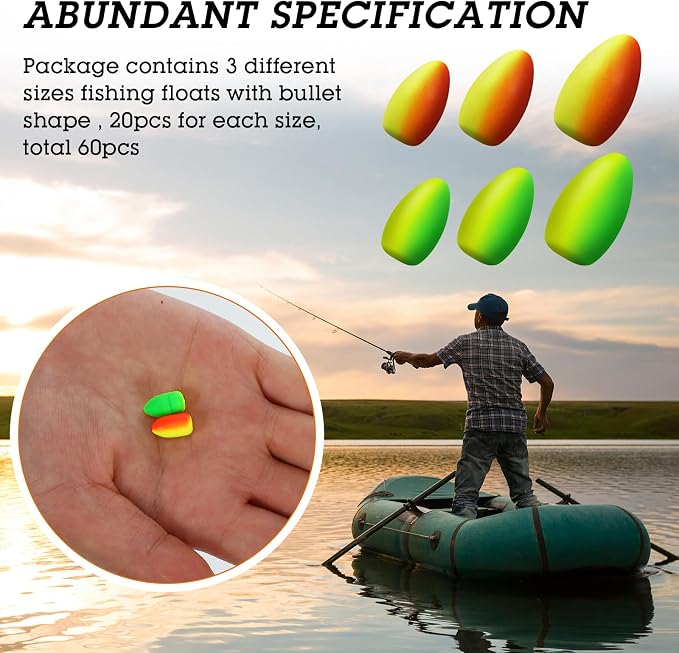 Skylety 60 Pieces Foam Floats Bullet Fishing Foam Snell Floats Pompano Rigs Oval Fly Fishing Strike Indicators for Trout Catfish Walleye